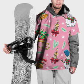 Накидка на куртку 3D с принтом Праздничный новогодний узор со снеговиком в Тюмени, 100% полиэстер |  | 
