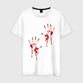 Мужская футболка хлопок с принтом Кровавые отпечатки рук , 100% хлопок | прямой крой, круглый вырез горловины, длина до линии бедер, слегка спущенное плечо. | 