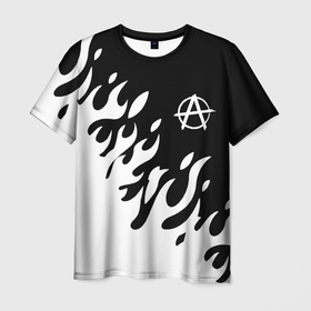 Мужская футболка 3D с принтом Анархия огненный стиль в Курске, 100% полиэфир | прямой крой, круглый вырез горловины, длина до линии бедер | 