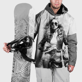 Накидка на куртку 3D с принтом Блондинка на ретро байке , 100% полиэстер |  | 