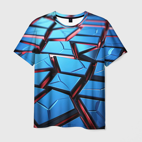 Мужская футболка 3D с принтом Синие разломленные плиты в Екатеринбурге, 100% полиэфир | прямой крой, круглый вырез горловины, длина до линии бедер | 