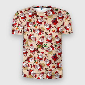 Мужская футболка 3D Slim с принтом Маленькие Деды Морозы в Петрозаводске, 100% полиэстер с улучшенными характеристиками | приталенный силуэт, круглая горловина, широкие плечи, сужается к линии бедра | Тематика изображения на принте: 