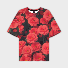 Мужская футболка oversize 3D с принтом Маковое поле с красными цветочками ,  |  | 