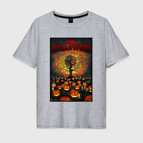 Мужская футболка хлопок Oversize с принтом Pumpkins and candles в Санкт-Петербурге, 100% хлопок | свободный крой, круглый ворот, “спинка” длиннее передней части | 