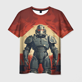 Мужская футболка 3D с принтом Воин в тяжелой силовой броне в Белгороде, 100% полиэфир | прямой крой, круглый вырез горловины, длина до линии бедер | 