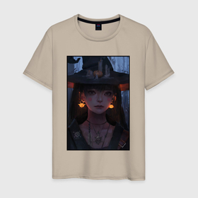 Мужская футболка хлопок с принтом Ведьма   хэллоуин в Екатеринбурге, 100% хлопок | прямой крой, круглый вырез горловины, длина до линии бедер, слегка спущенное плечо. | 