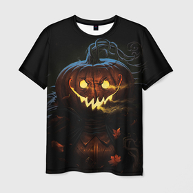 Мужская футболка 3D с принтом Pumpkin monster , 100% полиэфир | прямой крой, круглый вырез горловины, длина до линии бедер | 
