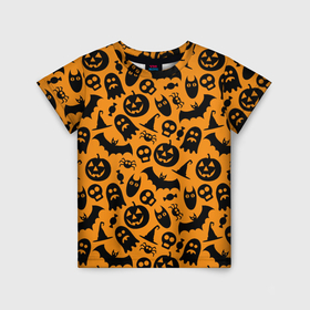 Детская футболка 3D с принтом Хэллоуин паттерн в Екатеринбурге, 100% гипоаллергенный полиэфир | прямой крой, круглый вырез горловины, длина до линии бедер, чуть спущенное плечо, ткань немного тянется | Тематика изображения на принте: 