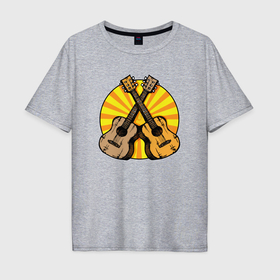 Мужская футболка хлопок Oversize с принтом Shine guitars в Санкт-Петербурге, 100% хлопок | свободный крой, круглый ворот, “спинка” длиннее передней части | 