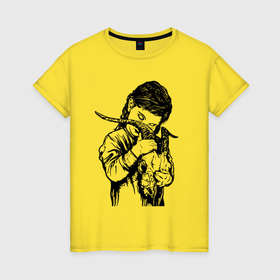 Женская футболка хлопок с принтом Girl with goat skull в Петрозаводске, 100% хлопок | прямой крой, круглый вырез горловины, длина до линии бедер, слегка спущенное плечо | 