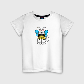Детская футболка хлопок с принтом Котёнок пчела в Белгороде, 100% хлопок | круглый вырез горловины, полуприлегающий силуэт, длина до линии бедер | 