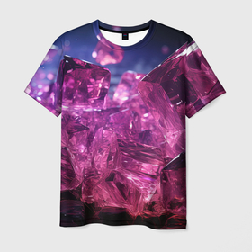 Мужская футболка 3D с принтом Светлые фиолетовые ледяные кубы в Санкт-Петербурге, 100% полиэфир | прямой крой, круглый вырез горловины, длина до линии бедер | 