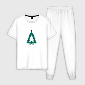 Мужская пижама хлопок с принтом Елка новогодняя из самоваров , 100% хлопок | брюки и футболка прямого кроя, без карманов, на брюках мягкая резинка на поясе и по низу штанин
 | 
