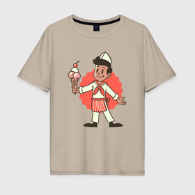 Мужская футболка хлопок Oversize с принтом Мороженщик в Белгороде, 100% хлопок | свободный крой, круглый ворот, “спинка” длиннее передней части | 