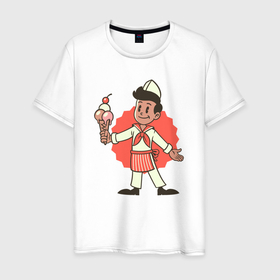 Мужская футболка хлопок с принтом Мороженщик в Курске, 100% хлопок | прямой крой, круглый вырез горловины, длина до линии бедер, слегка спущенное плечо. | 