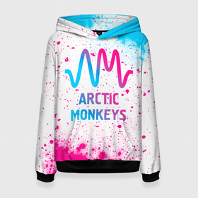 Женская толстовка 3D с принтом Arctic Monkeys neon gradient style в Новосибирске, 100% полиэстер  | двухслойный капюшон со шнурком для регулировки, мягкие манжеты на рукавах и по низу толстовки, спереди карман-кенгуру с мягким внутренним слоем. | 