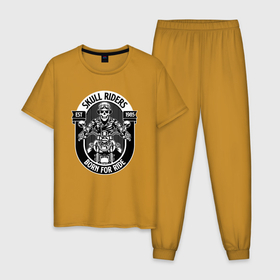 Мужская пижама хлопок с принтом Skull riders в Екатеринбурге, 100% хлопок | брюки и футболка прямого кроя, без карманов, на брюках мягкая резинка на поясе и по низу штанин
 | 