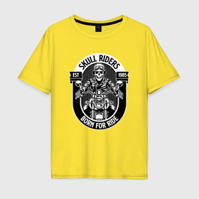 Мужская футболка хлопок Oversize с принтом Skull riders в Екатеринбурге, 100% хлопок | свободный крой, круглый ворот, “спинка” длиннее передней части | 