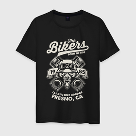 Мужская футболка хлопок с принтом The bikers в Екатеринбурге, 100% хлопок | прямой крой, круглый вырез горловины, длина до линии бедер, слегка спущенное плечо. | Тематика изображения на принте: 