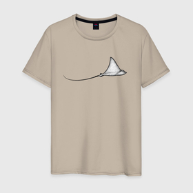 Мужская футболка хлопок с принтом Скат в профиль в Санкт-Петербурге, 100% хлопок | прямой крой, круглый вырез горловины, длина до линии бедер, слегка спущенное плечо. | 