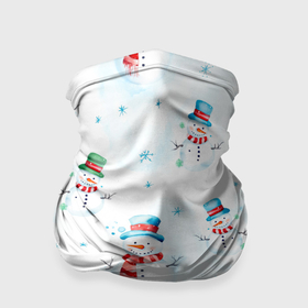 Бандана-труба 3D с принтом Акварельные снеговиками   новогодний паттерн в Тюмени, 100% полиэстер, ткань с особыми свойствами — Activecool | плотность 150‒180 г/м2; хорошо тянется, но сохраняет форму | 