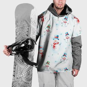 Накидка на куртку 3D с принтом Акварельные снеговиками   новогодний паттерн в Тюмени, 100% полиэстер |  | 