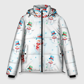 Мужская зимняя куртка 3D с принтом Акварельные снеговиками   новогодний паттерн в Тюмени, верх — 100% полиэстер; подкладка — 100% полиэстер; утеплитель — 100% полиэстер | длина ниже бедра, свободный силуэт Оверсайз. Есть воротник-стойка, отстегивающийся капюшон и ветрозащитная планка. 

Боковые карманы с листочкой на кнопках и внутренний карман на молнии. | 