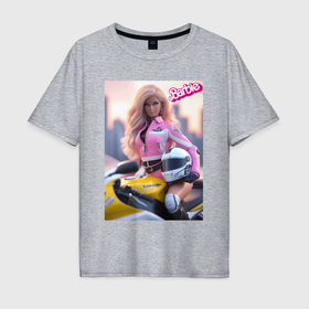 Мужская футболка хлопок Oversize с принтом Barbie on a motorcycle Kawasaki   нейросеть в Петрозаводске, 100% хлопок | свободный крой, круглый ворот, “спинка” длиннее передней части | 