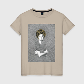 Женская футболка хлопок с принтом Девушка иллюзия  оп арт в Екатеринбурге, 100% хлопок | прямой крой, круглый вырез горловины, длина до линии бедер, слегка спущенное плечо | 