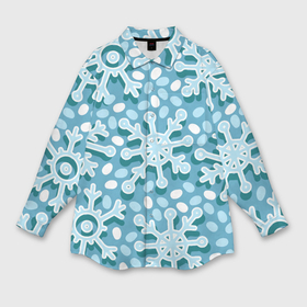 Мужская рубашка oversize 3D с принтом Новогодние или рождественские снежинки в Тюмени,  |  | 