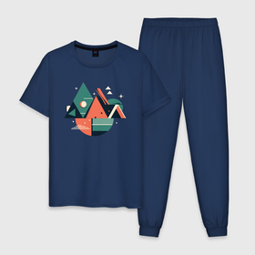 Мужская пижама хлопок с принтом Абстракция треугольник в Белгороде, 100% хлопок | брюки и футболка прямого кроя, без карманов, на брюках мягкая резинка на поясе и по низу штанин
 | 