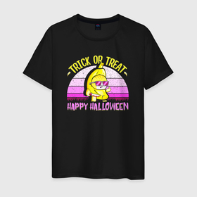 Мужская футболка хлопок с принтом Trick or treat happy halloween в Белгороде, 100% хлопок | прямой крой, круглый вырез горловины, длина до линии бедер, слегка спущенное плечо. | Тематика изображения на принте: 