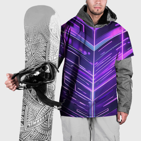 Накидка на куртку 3D с принтом Фиолетовые неон полосы киберпанк , 100% полиэстер |  | Тематика изображения на принте: 
