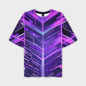 Мужская футболка oversize 3D с принтом Фиолетовые неон полосы киберпанк ,  |  | 