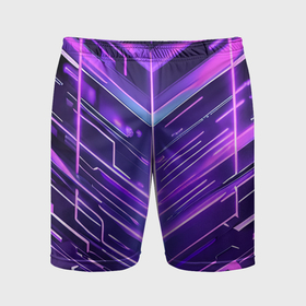 Мужские шорты спортивные с принтом Фиолетовые неон полосы киберпанк ,  |  | Тематика изображения на принте: 