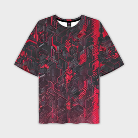 Мужская футболка oversize 3D с принтом Красная адская киберпанк броня в Белгороде,  |  | 