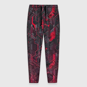 Мужские брюки 3D с принтом Красная адская киберпанк броня в Белгороде, 100% полиэстер | манжеты по низу, эластичный пояс регулируется шнурком, по бокам два кармана без застежек, внутренняя часть кармана из мелкой сетки | 