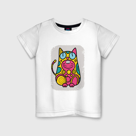 Детская футболка хлопок с принтом Multicolored cat в Санкт-Петербурге, 100% хлопок | круглый вырез горловины, полуприлегающий силуэт, длина до линии бедер | Тематика изображения на принте: 