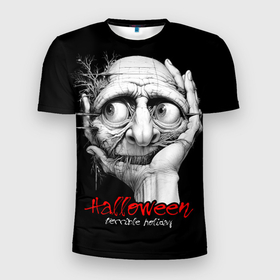 Мужская футболка 3D Slim с принтом Страшный праздник Хэллоуин в Тюмени, 100% полиэстер с улучшенными характеристиками | приталенный силуэт, круглая горловина, широкие плечи, сужается к линии бедра | 