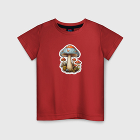 Детская футболка хлопок с принтом Сказочный гриб мухомор в Новосибирске, 100% хлопок | круглый вырез горловины, полуприлегающий силуэт, длина до линии бедер | Тематика изображения на принте: 
