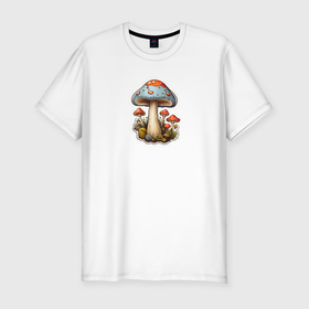Мужская футболка хлопок Slim с принтом Сказочный гриб мухомор в Петрозаводске, 92% хлопок, 8% лайкра | приталенный силуэт, круглый вырез ворота, длина до линии бедра, короткий рукав | 