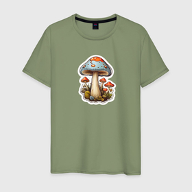 Мужская футболка хлопок с принтом Сказочный гриб мухомор в Екатеринбурге, 100% хлопок | прямой крой, круглый вырез горловины, длина до линии бедер, слегка спущенное плечо. | 