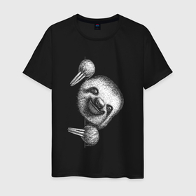 Мужская футболка хлопок с принтом Любопытный ленивец в Рязани, 100% хлопок | прямой крой, круглый вырез горловины, длина до линии бедер, слегка спущенное плечо. | Тематика изображения на принте: 