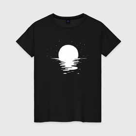 Женская футболка хлопок с принтом Звёздная тропа к луне в Тюмени, 100% хлопок | прямой крой, круглый вырез горловины, длина до линии бедер, слегка спущенное плечо | 