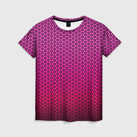 Женская футболка 3D с принтом Градиент розовый с рисунком , 100% полиэфир ( синтетическое хлопкоподобное полотно) | прямой крой, круглый вырез горловины, длина до линии бедер | 