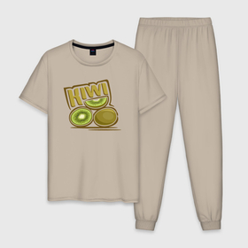 Мужская пижама хлопок с принтом Kiwi в Санкт-Петербурге, 100% хлопок | брюки и футболка прямого кроя, без карманов, на брюках мягкая резинка на поясе и по низу штанин
 | 