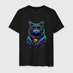 Мужская футболка хлопок с принтом Графити кот в Тюмени, 100% хлопок | прямой крой, круглый вырез горловины, длина до линии бедер, слегка спущенное плечо. | 