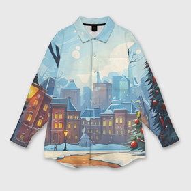 Мужская рубашка oversize 3D с принтом Новогодний           город в Курске,  |  | 