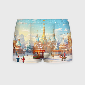 Мужские трусы 3D с принтом Новогодняя     площадь в городе Новоалтайск, 50% хлопок, 50% полиэстер | классическая посадка, на поясе мягкая тканевая резинка | Тематика изображения на принте: 