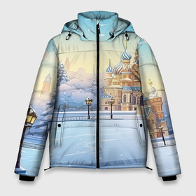 Мужская зимняя куртка 3D с принтом Новогодний снежный день в Санкт-Петербурге, верх — 100% полиэстер; подкладка — 100% полиэстер; утеплитель — 100% полиэстер | длина ниже бедра, свободный силуэт Оверсайз. Есть воротник-стойка, отстегивающийся капюшон и ветрозащитная планка. 

Боковые карманы с листочкой на кнопках и внутренний карман на молнии. | 